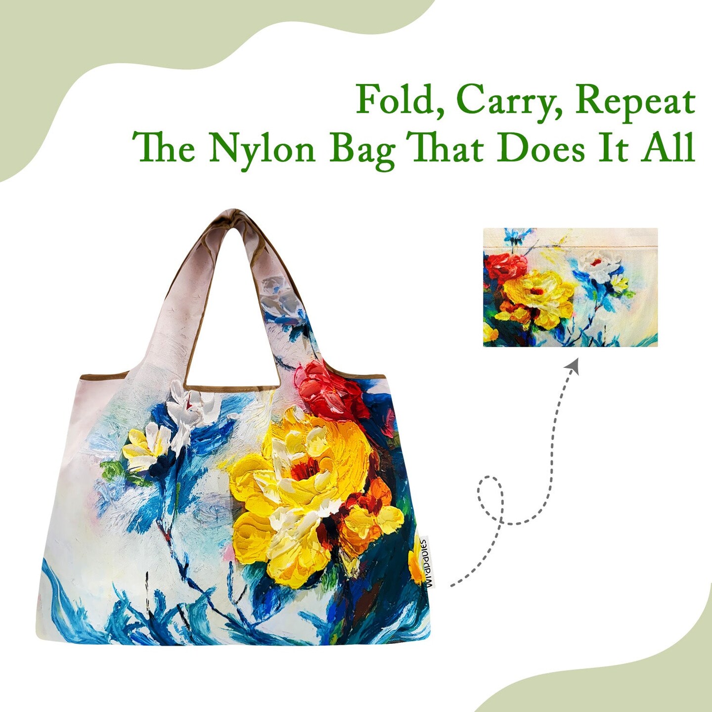 Wrapables Large Foldable Oil Painting Nylon Reusable Grocery Bag, Spring