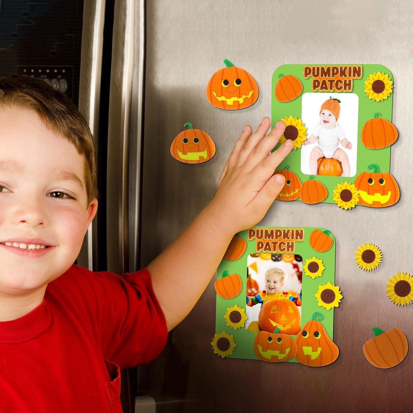 24 Sets Pumpkin Magnet Picture Frames Crafts for Kids Felt Pumpkin