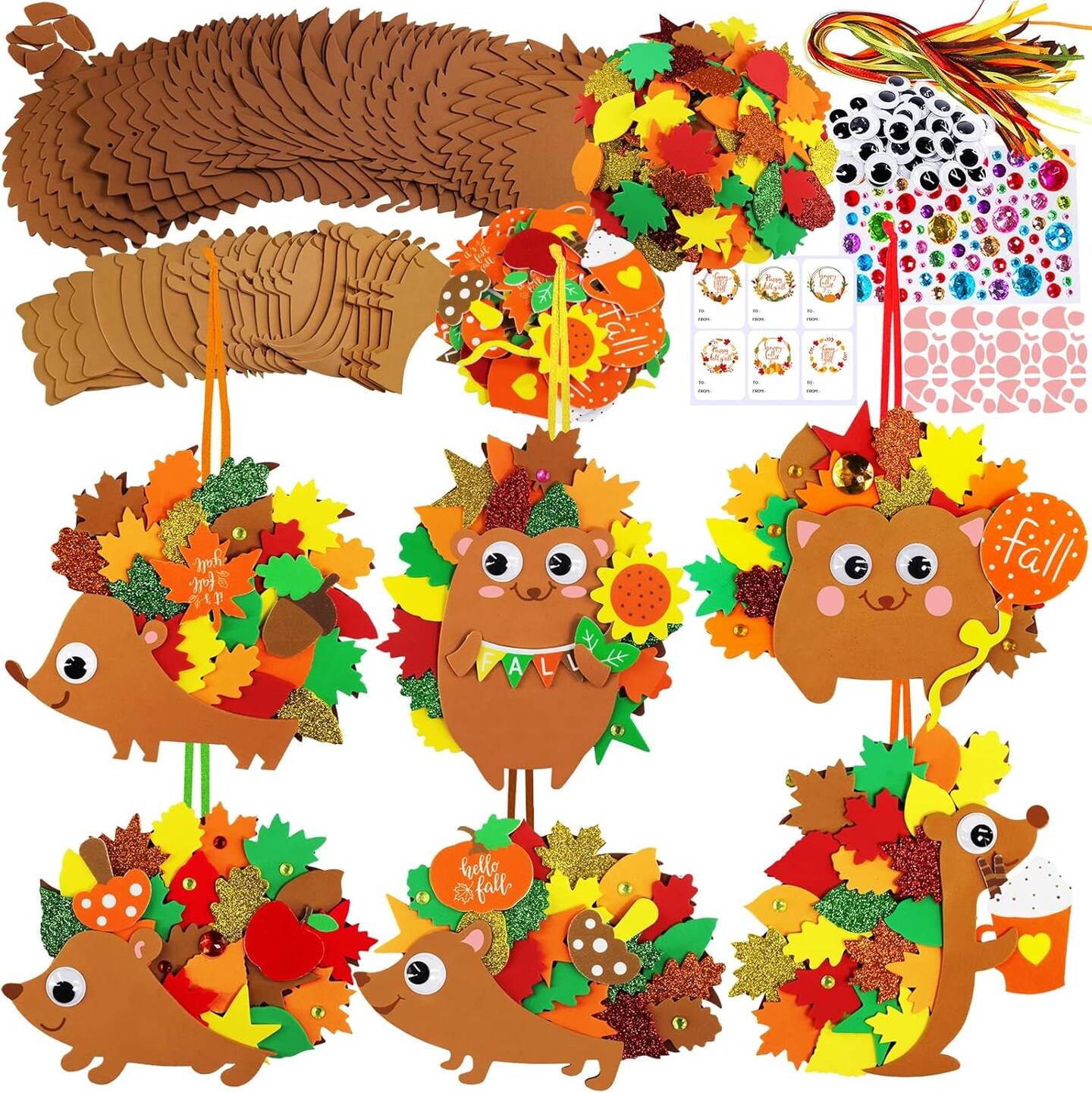 24 Sets Fall Craft Kits Fall Kids Crafts DIY Fall Leafy Hedgehog Ornaments
