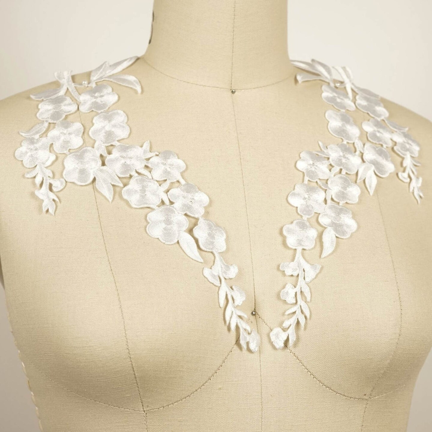 Elegant White Embroidery Flower Iron On Patch Pair for Clothing and Crafts