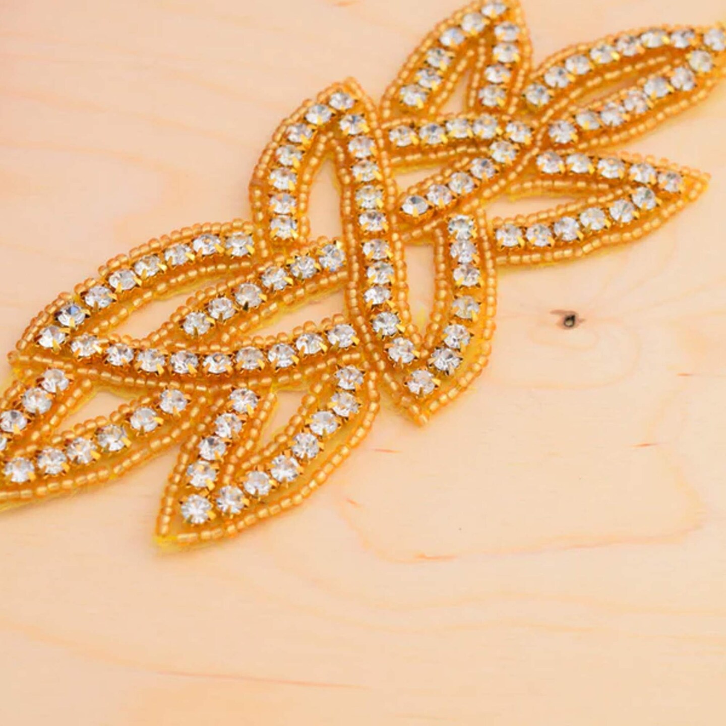 Gold Rhinestone Applique Patch Trim for Belt Sash Dress Headpiece 5.25" Size