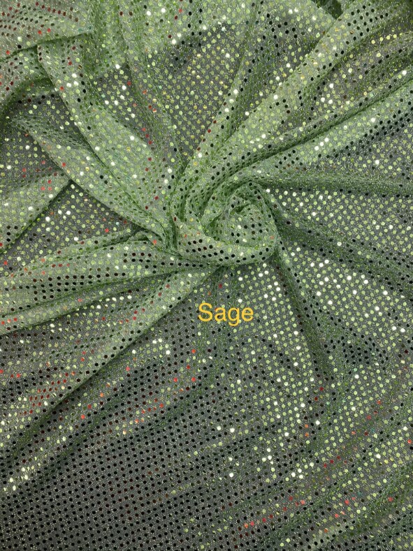 1 Yard Sage Green Glitter Sequin Mesh Fabric Confetti Tulle Polyester 42&#x2033; Wide