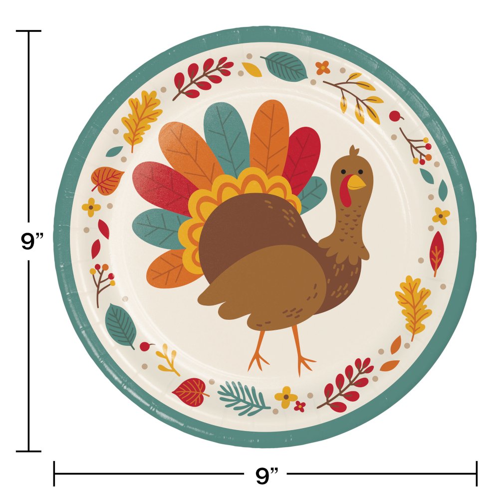 Tom Turkey Thanksgiving 9&#x22; Paper Plates - 8ct