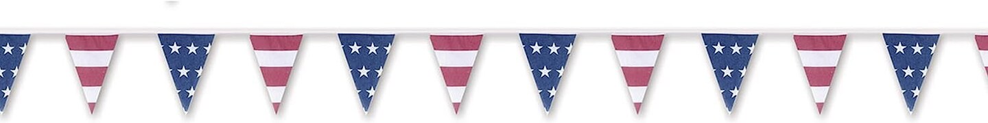 Americana Patriotic Fabric Pennant Banner, 9.5&#x22; x 12&#x27;, Red/White/Blue