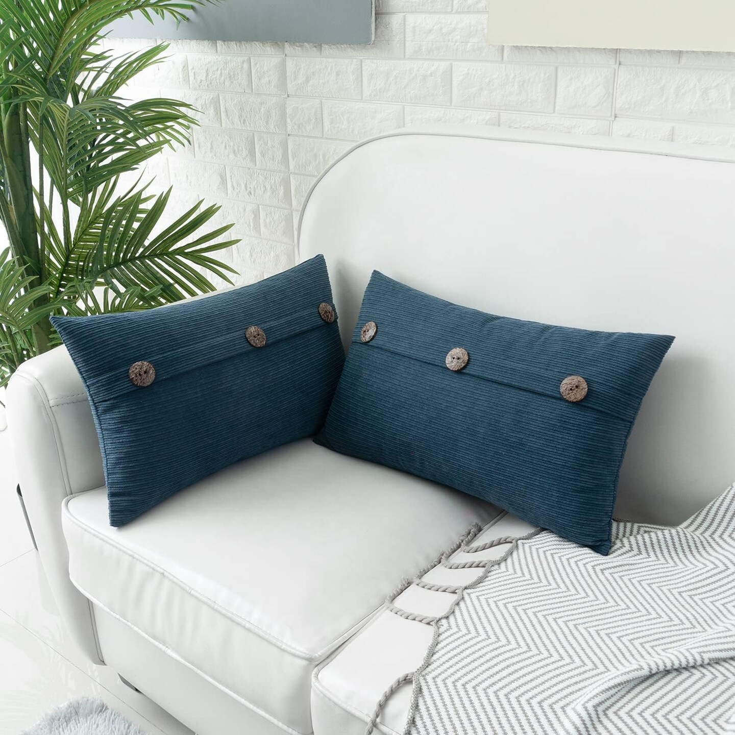 2 pcs Blue Chenille Throw Pillow Covers 12x20