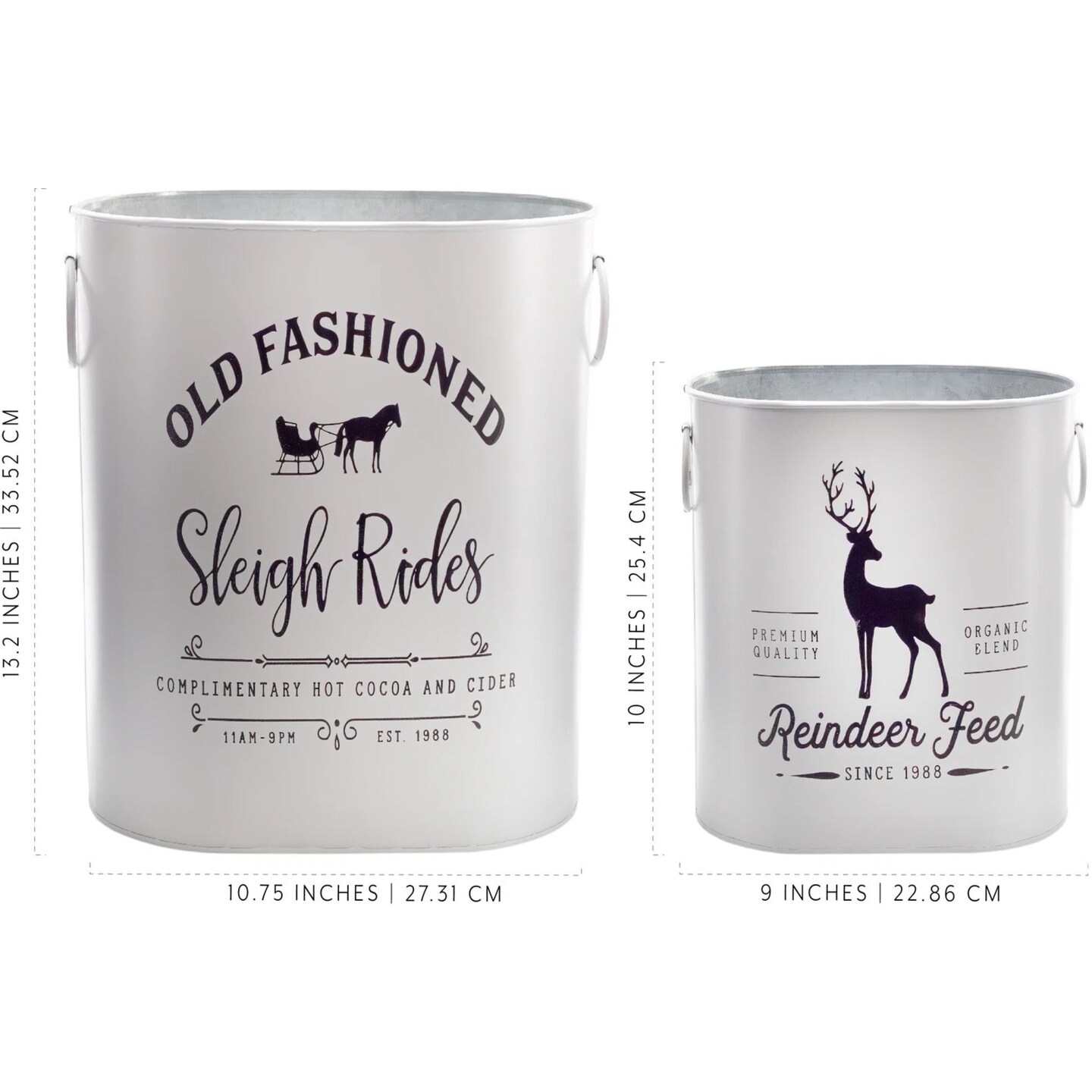 White Christmas Greenery Buckets 2pc Rustic Holiday Decor Set