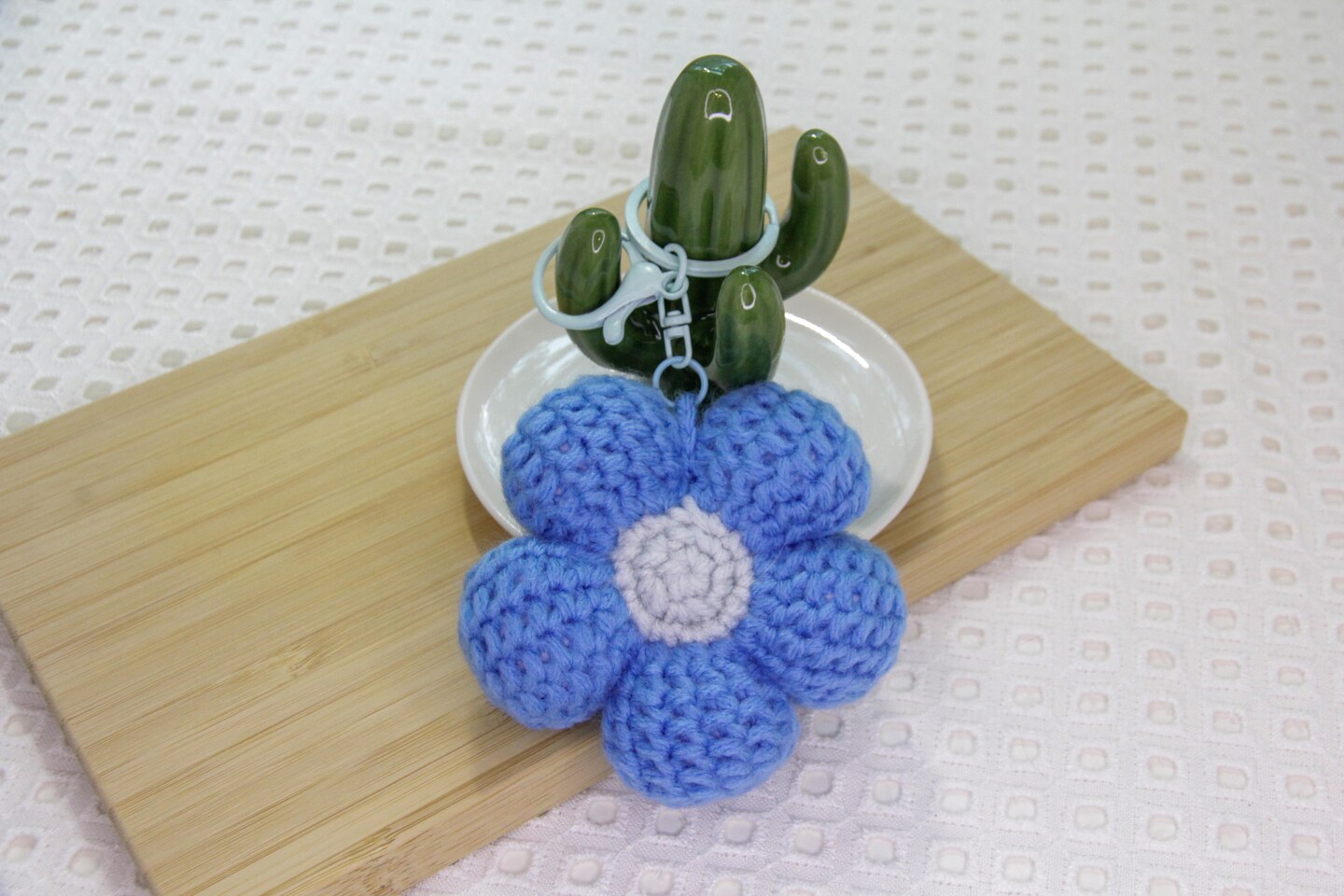 Crochet Flower Keychain – Handmade Bag Charm in Red, Yellow