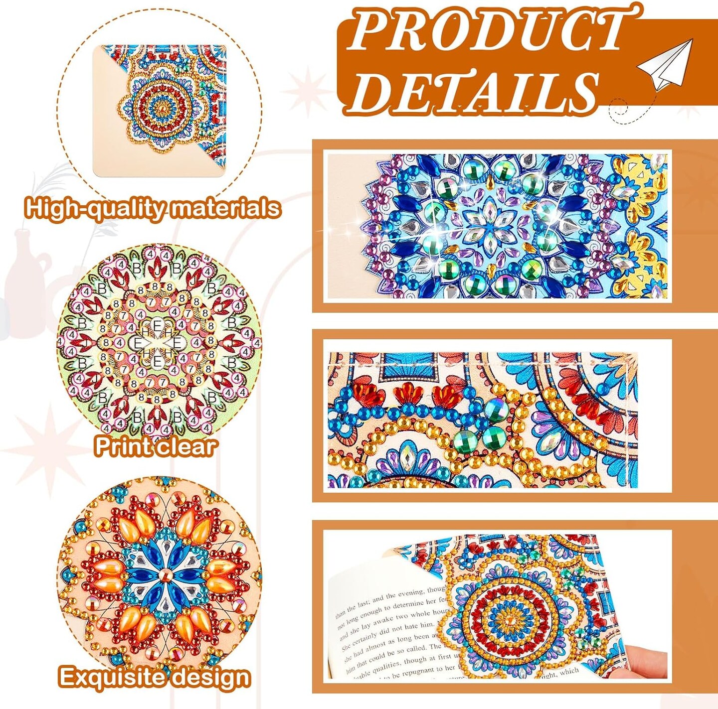 8-Piece Mandala Diamond Art Bookmark Kit – DIY Corner Bookmarks with Diamond Painting Accessories for Adults & Kids