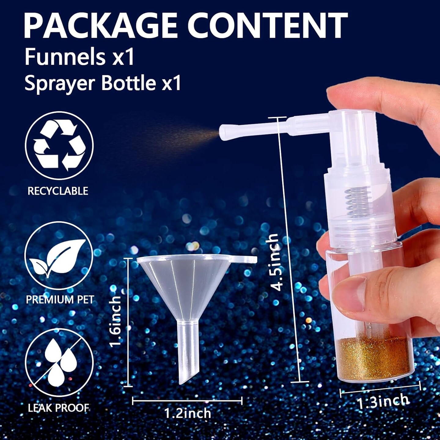 1 Pcs Glitter Duster Sprayer with Funnel, 35ml Transparent Craft Glitter Spray Bottle