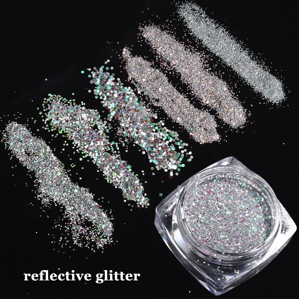 Reflective Nail Powder - 6 Boxes Sparkling Diamond Glitter for Nails, Iridescent Sequins