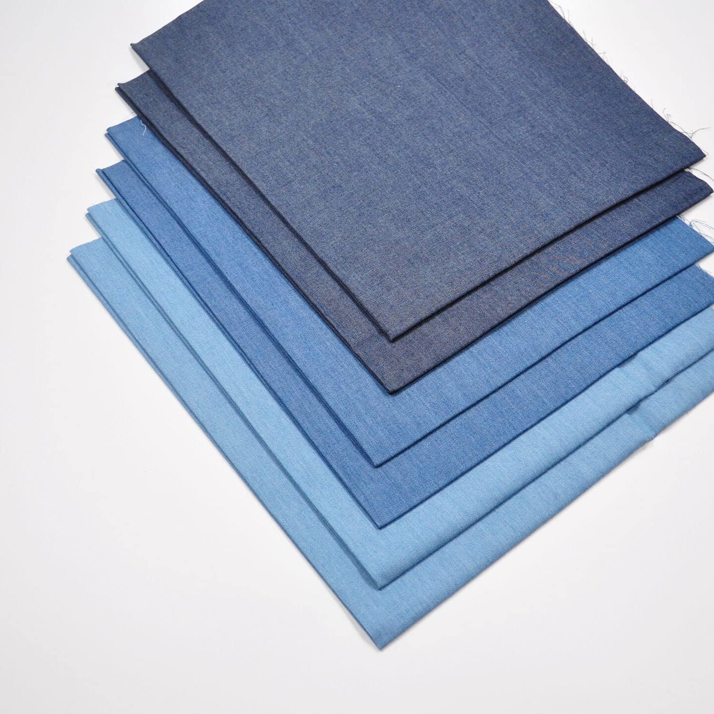 Indigo Light Denim Fat Quarter Set – 6 Pcs 18" x 22", 100% Cotton 4.8oz Solid Denim Fabric Bundle in Light, Medium & Deep Indigo Shades for Quilting, Sewing & DIY Crafts