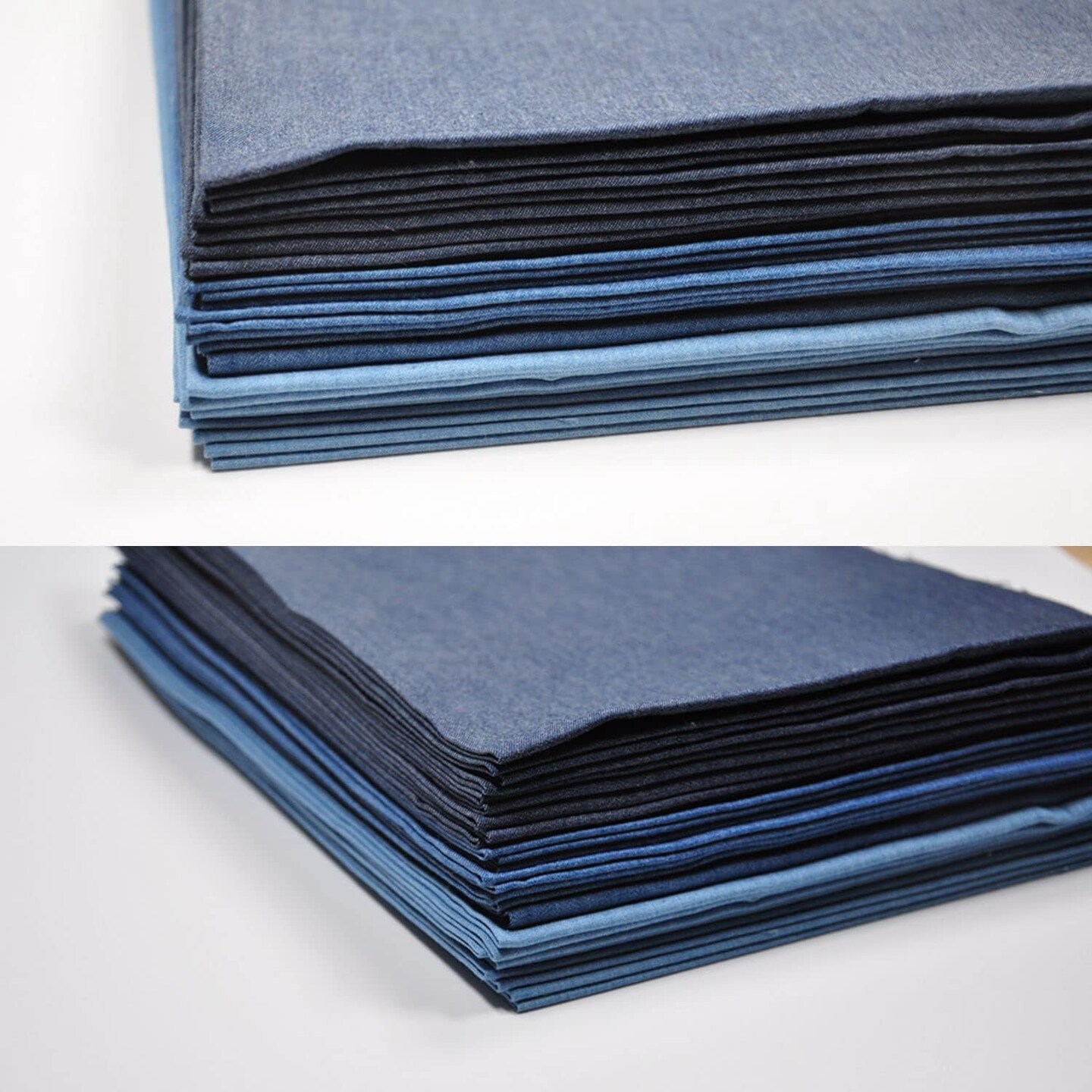 Indigo Light Denim Fat Quarter Set – 6 Pcs 18" x 22", 100% Cotton 4.8oz Solid Denim Fabric Bundle in Light, Medium & Deep Indigo Shades for Quilting, Sewing & DIY Crafts