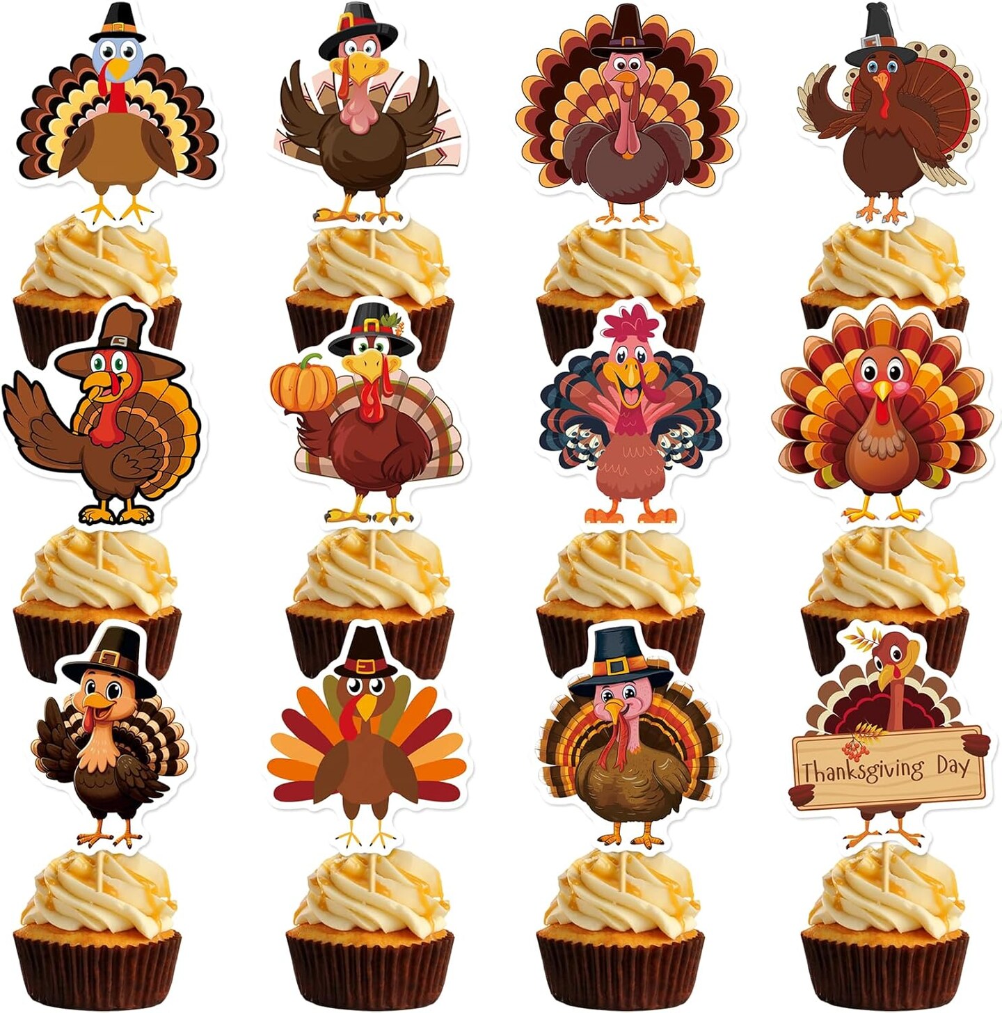 36Pcs Friendsgiving &#x26; Thanksgiving Cupcake Toppers - Brown