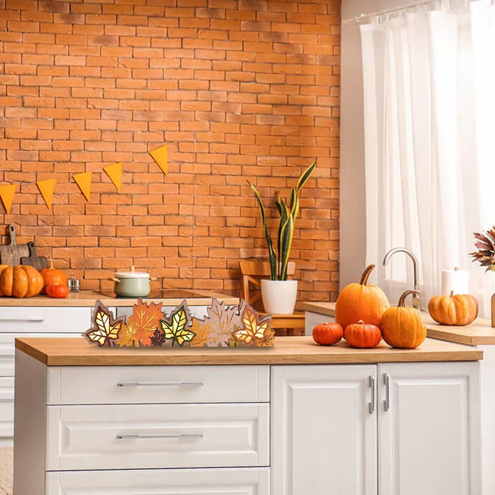 Lighted Fall Maple Leaves Table Decor