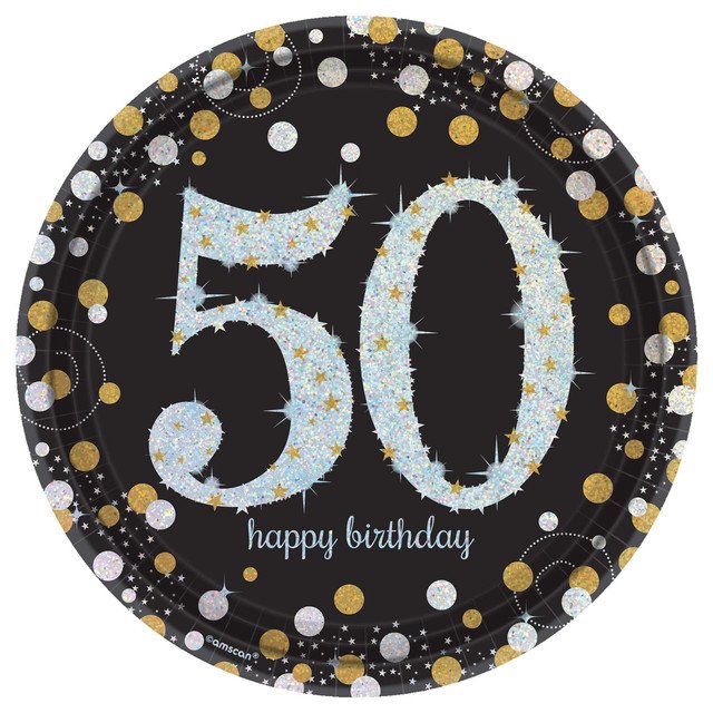 Sparkling Celebration 50th Birthday 9&#x22; Round Prismatic Paper Plates - 8ct