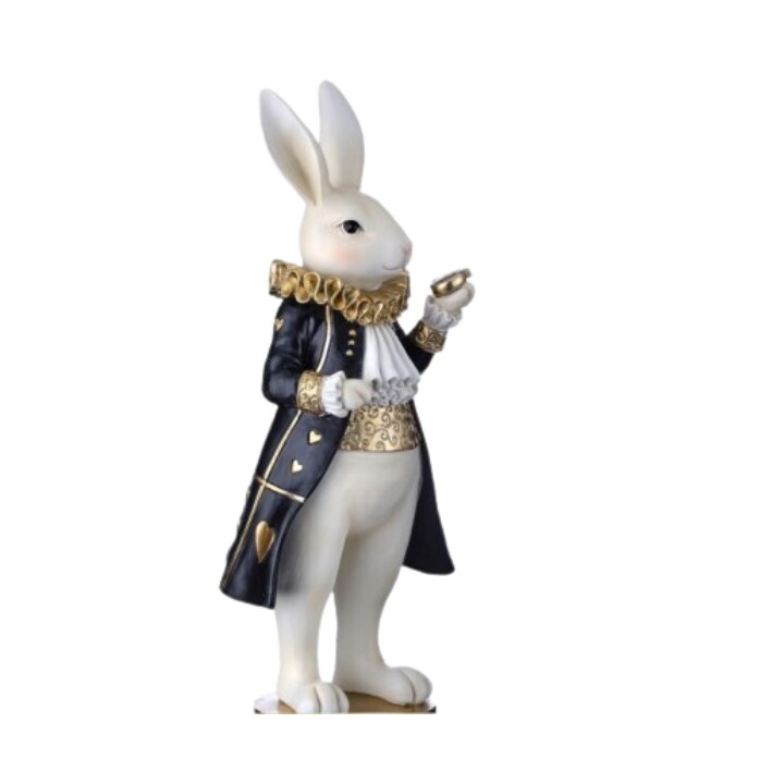 13.5&#x22; Black &#x26; Gold Royal Bunny Figurine | Victorian-Inspired Easter Rabbit Decoration-MT26145