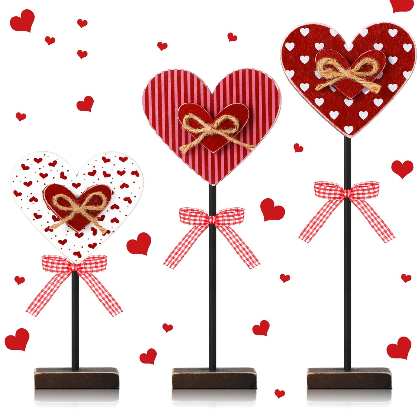 3 Pcs Valentine's Day Decoration Heart Wooden Sign Standing Block Love Christian Tables Centerpieces Valentines Decoration Double Printed Table Sign for Wedding Party Favor Supplies(Classic)