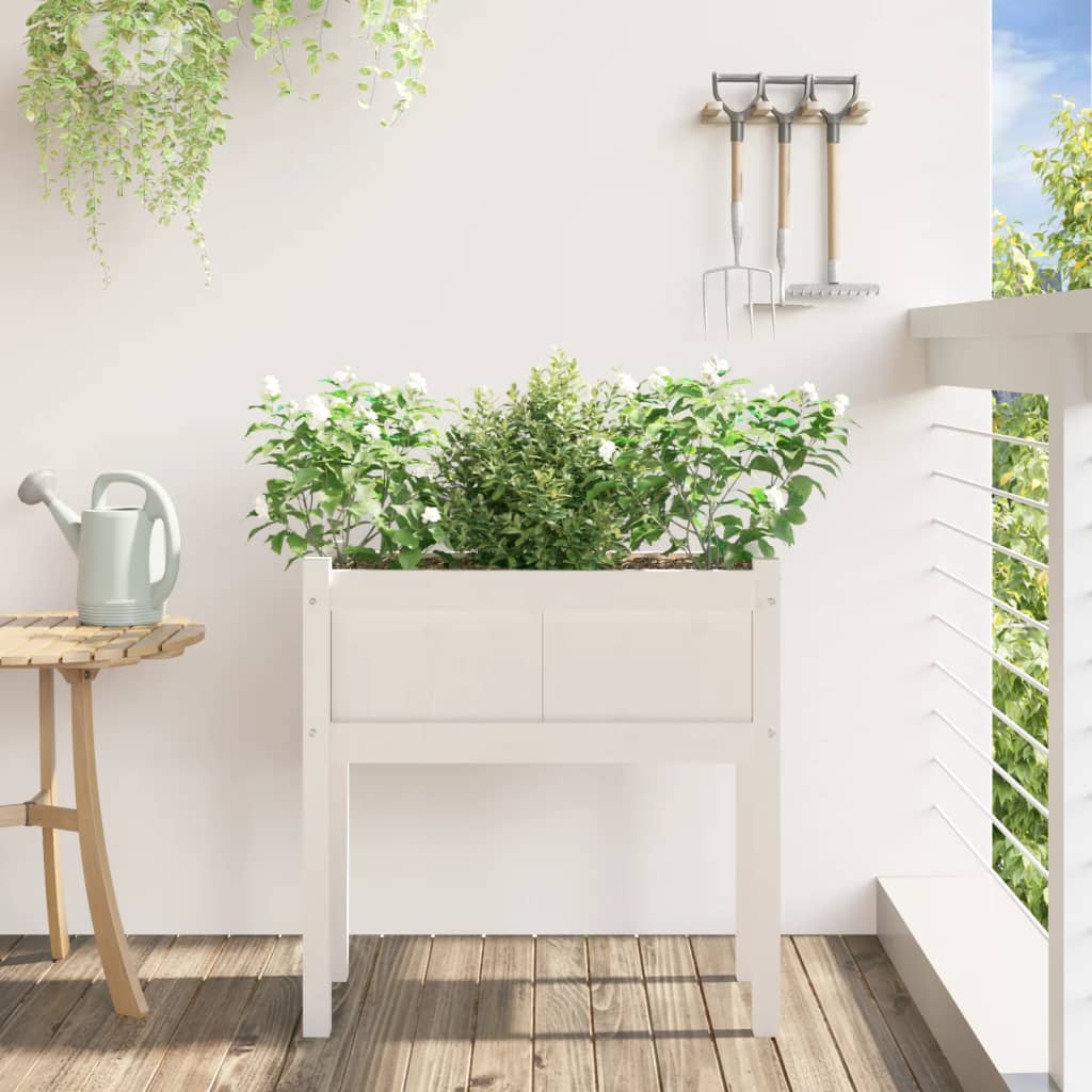vidaXL Garden Planter with Legs White 27.6&#x22;x12.2&#x22;x27.6&#x22; Solid Wood Pine
