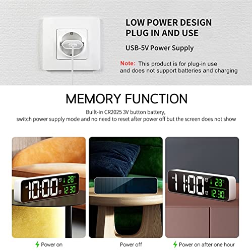 Large Display Alarm Clock for Living Room Office Bedroom Decor LED Electronic Date Temp Display Wall Electric Clocks Automatic Brightness Dimmer Smart Cool Modern Desk Accessories Black