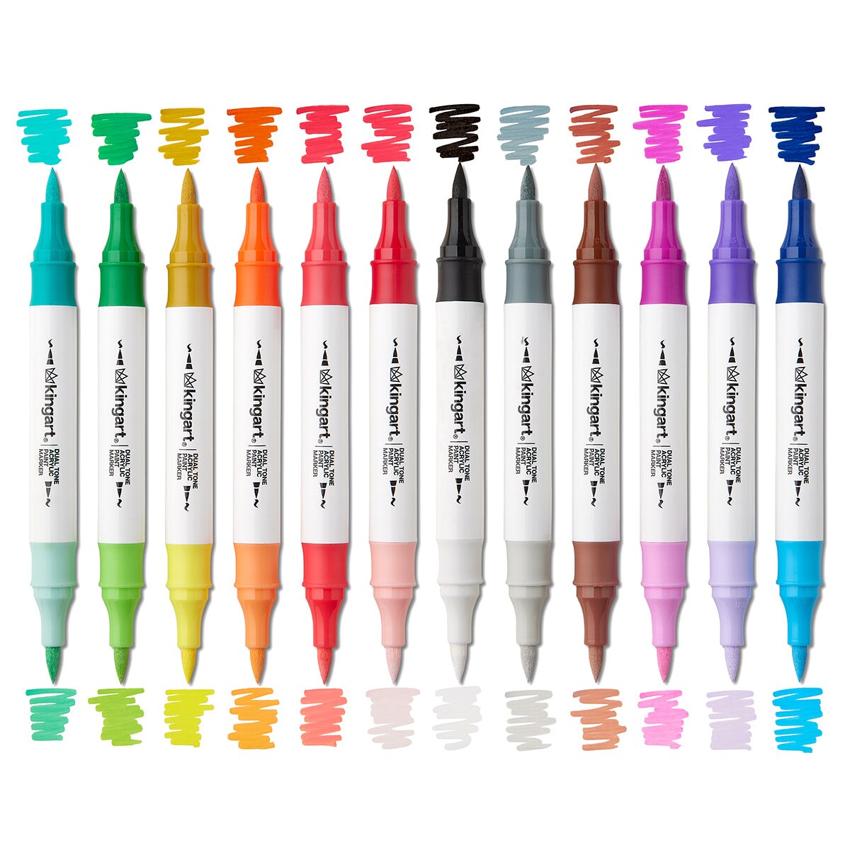 KINGART&#xAE; PRO Dual Tone Acrylic Paint Markers, 12 Pens, 24 Colors