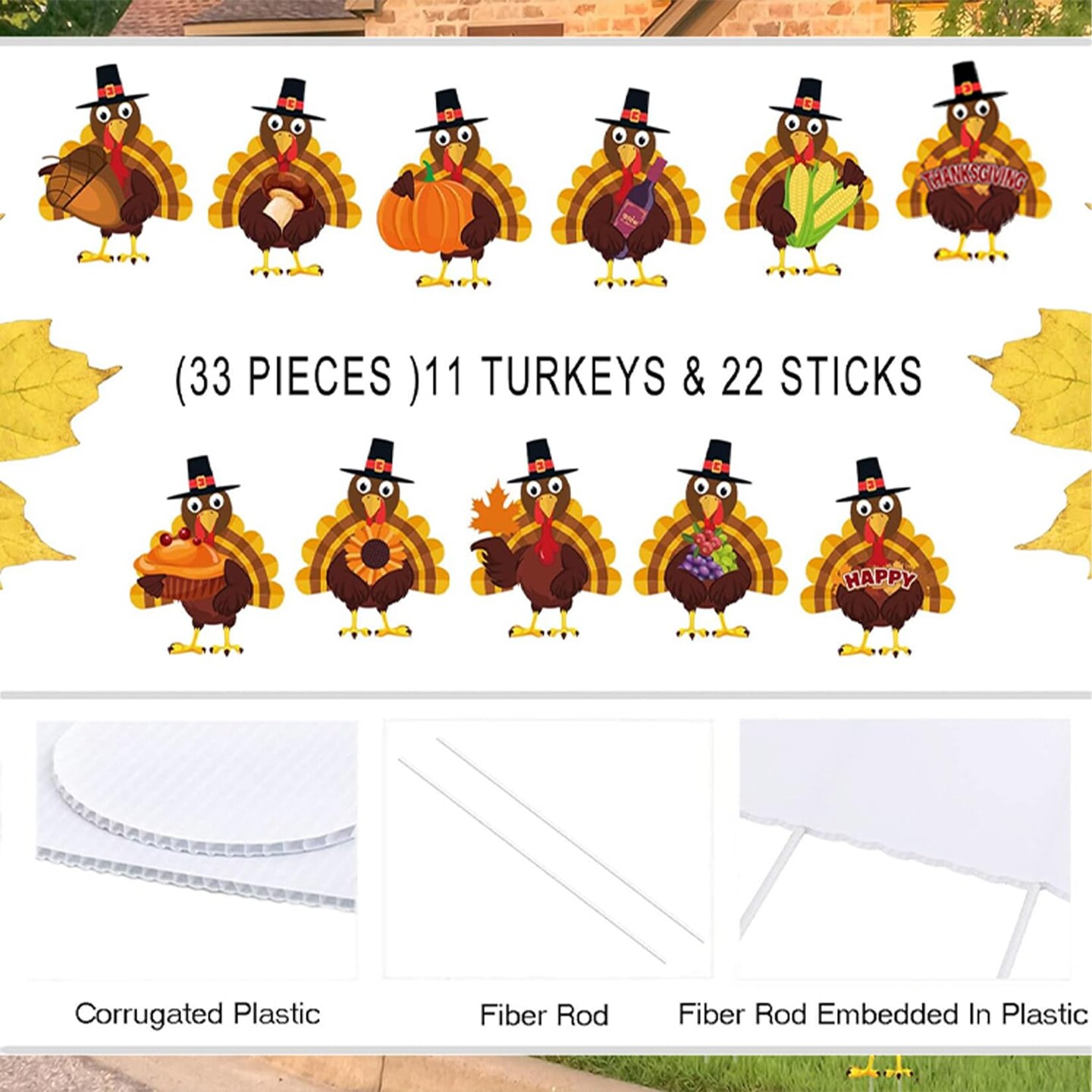 Thanksgiving Yard Decorations Outdoor,11Pcs Thanksgiving Turkey Yard Signs with Stakes,Harvest Porch Yard Sign Decorations for Autumn Farmhouse Patio Outdoor Decor.