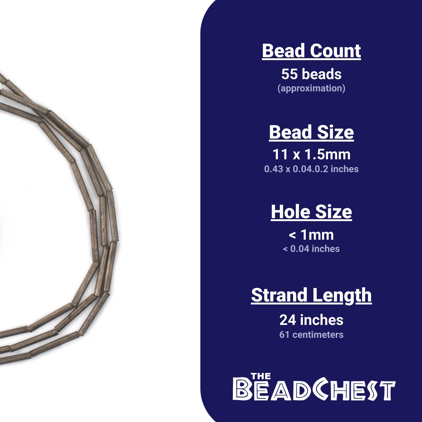 The Bead Chest Silver 1.5mm Tube Beads, Full Strand of Quality Metal Spacers for DIY Jewelry Design