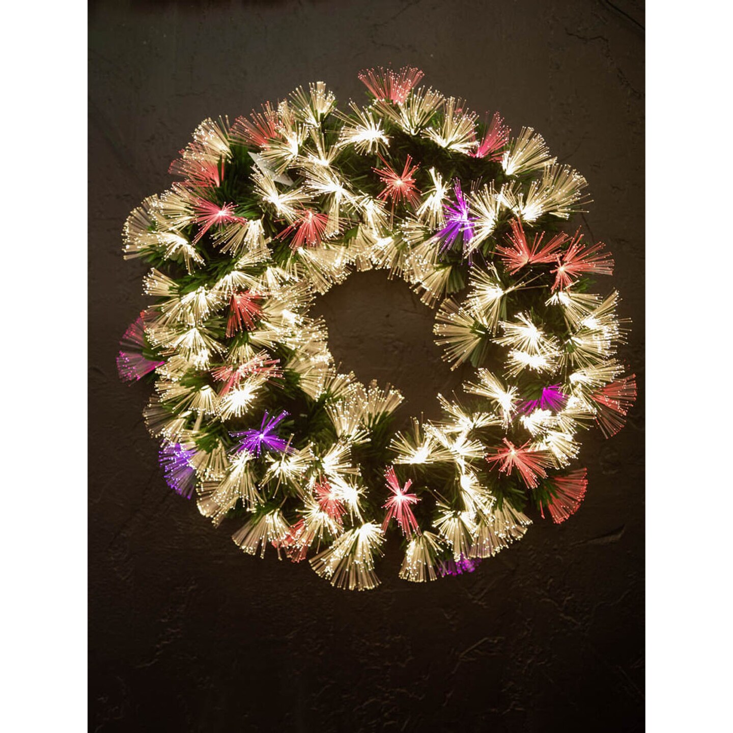 24" Fiber Optic Wreath Multicolor & White Lighted Holiday Wreath with Built-In Effects