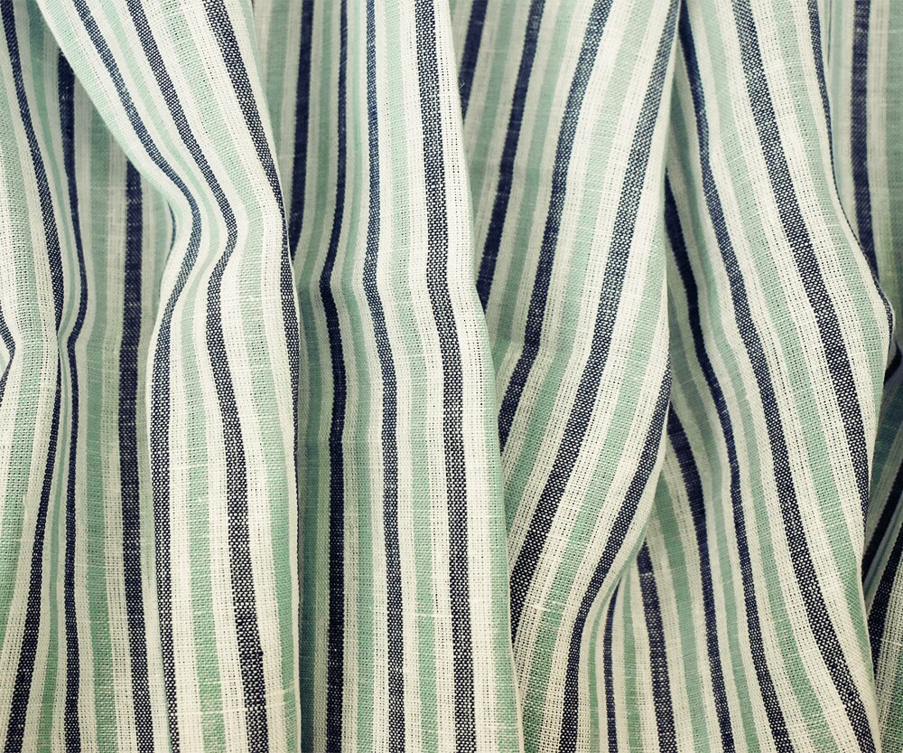 Green-Gray-White Spence Bryson Striped Irish Linen Woven Fabric By the Yard