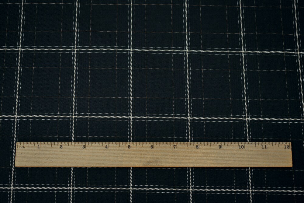 Black-Gray-Brown Wool Polyester Grid Plaid Twill Suiting Fabric By the Yard