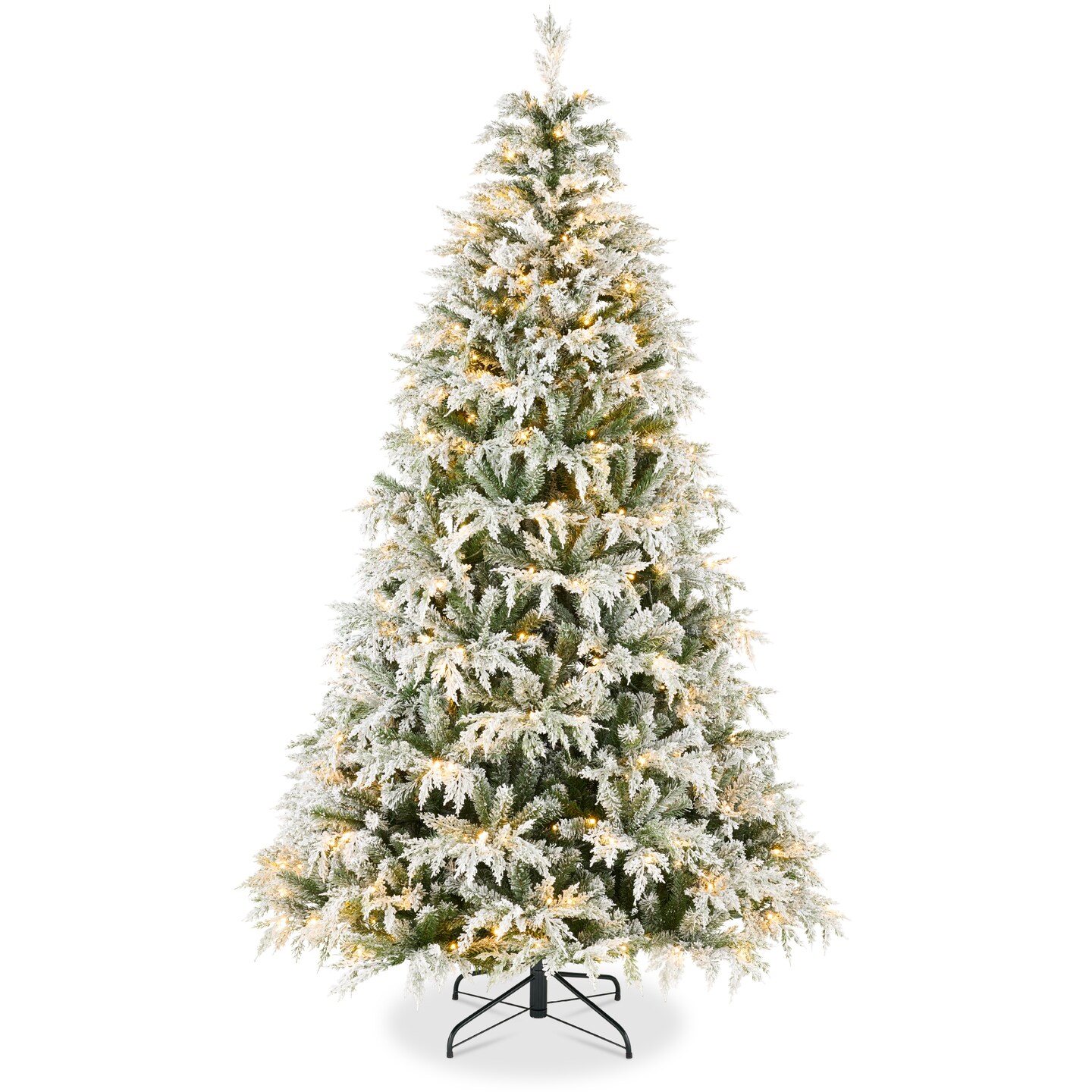 Pre-Lit Flocked Cedar Cypress Christmas Tree w/Twinkling Lights, Artificial Holiday Décor, White & Multicolored LEDs