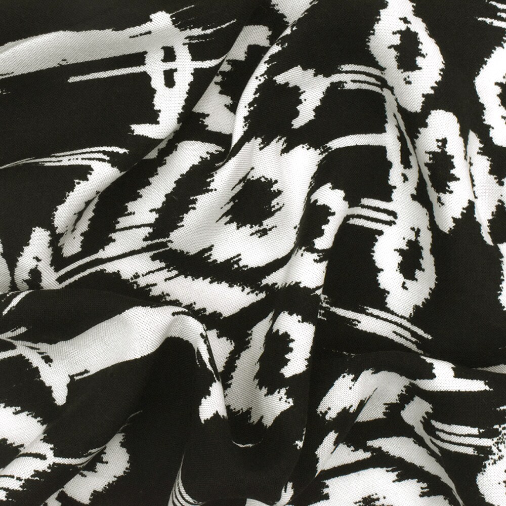 Basic Black-White Ikat Aztec Printed Rayon Challis Woven Fabric By the Yard