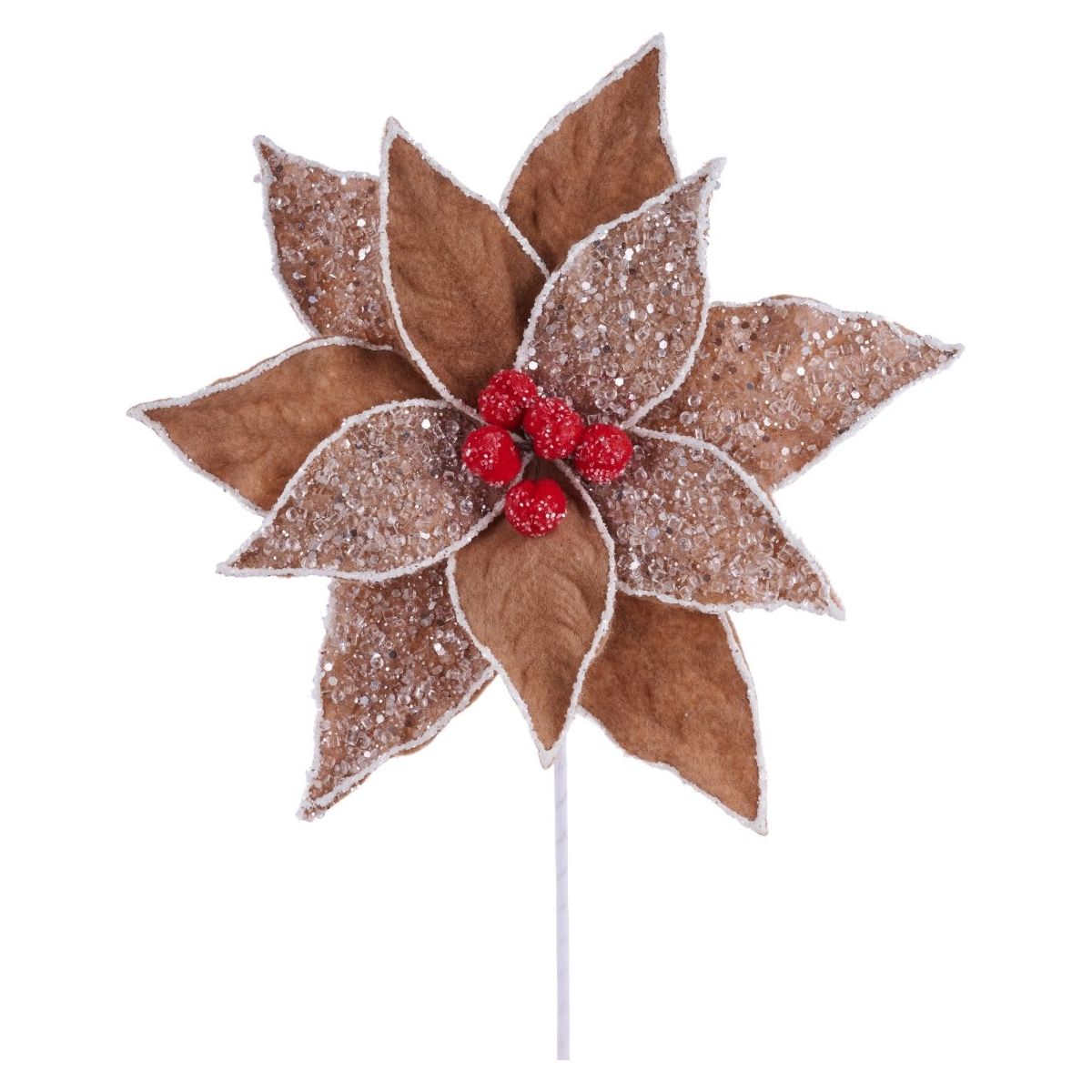 10&#x22; Frosted Gingerbread Poinsettia Pick