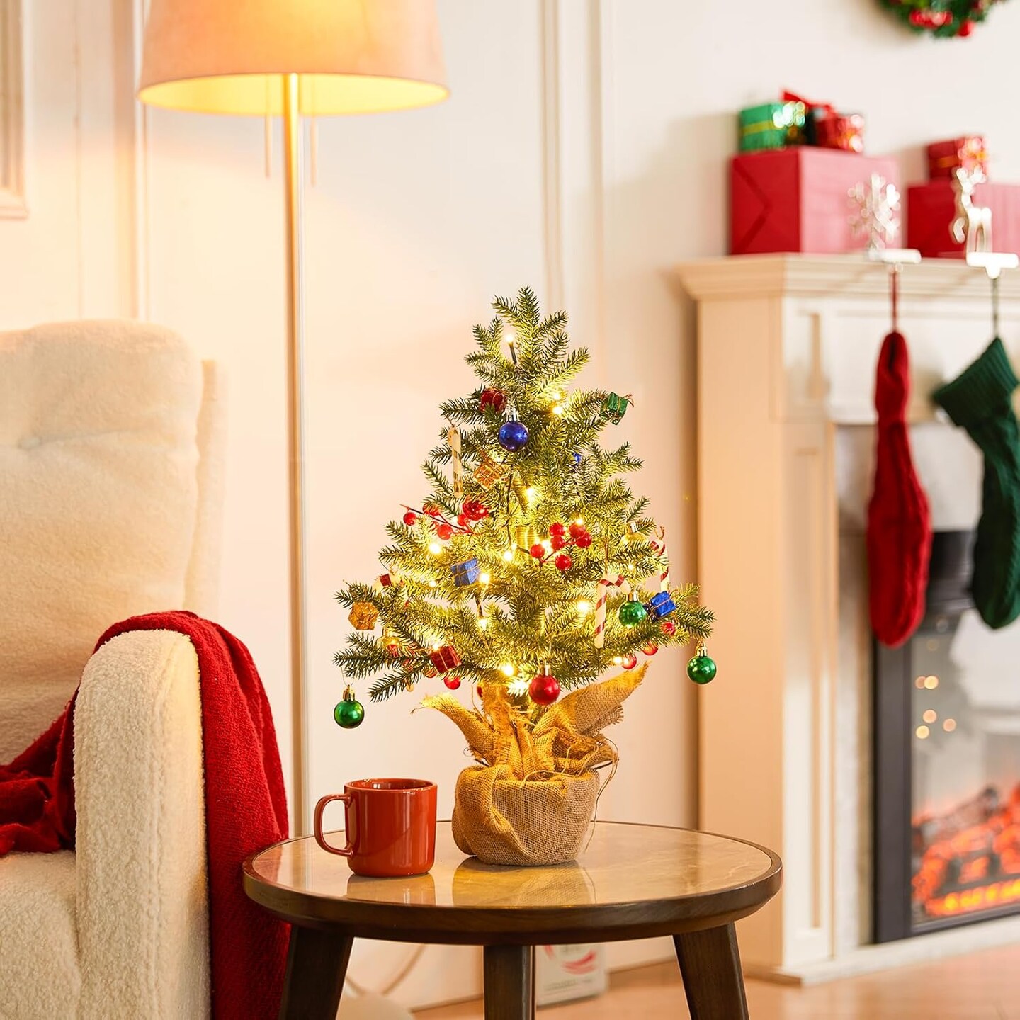 Prelit Tabletop Christmas Tree Table Top (Green) 13"D x 13"W x 22"H