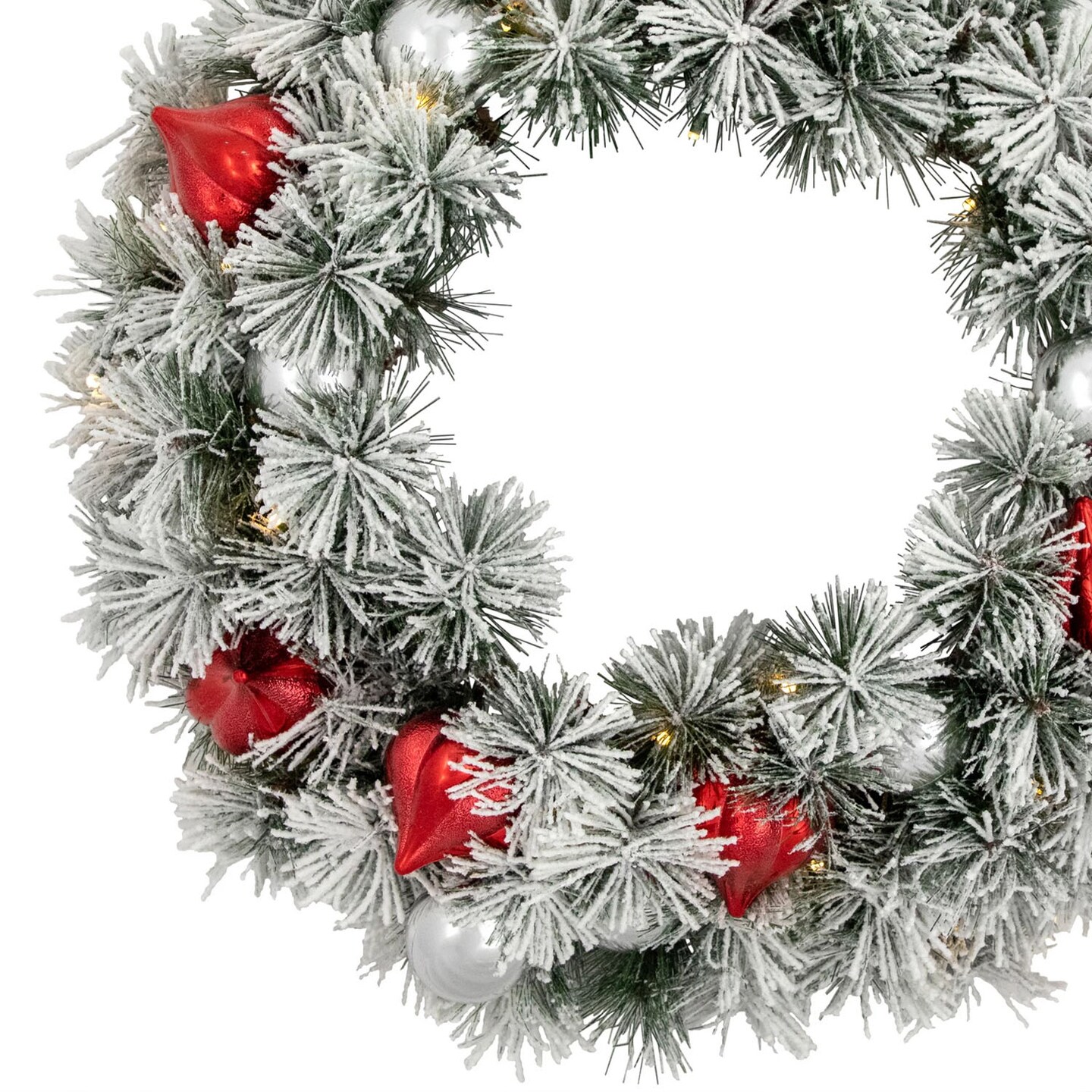 24 Inch Pre Lit Snowy Bristle Pine Christmas Wreath Warm White LED Battery Operated