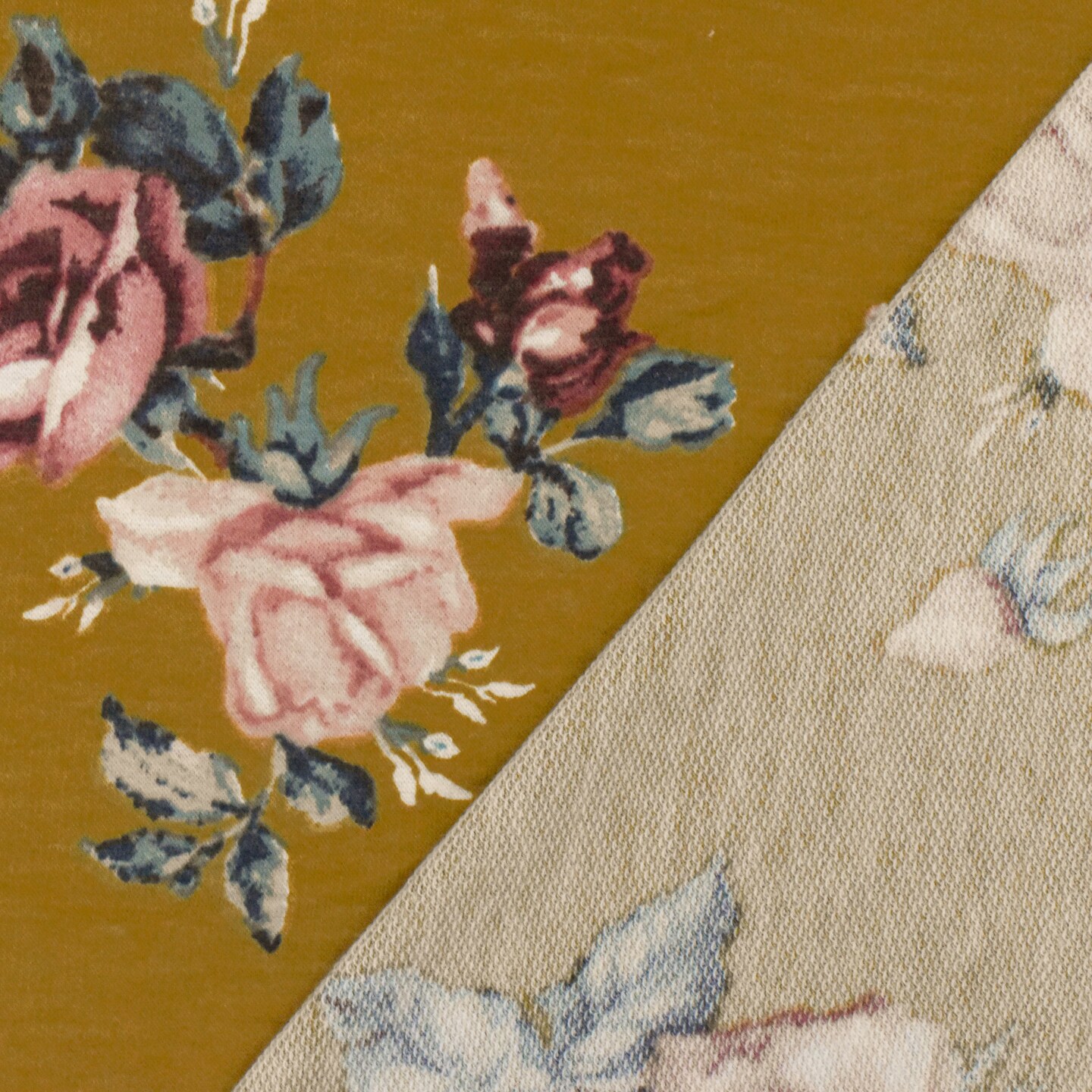 Earth Yellow-Pink-Multi Floral Print Stretch French Baby Terry Knit Fabric By the Yard