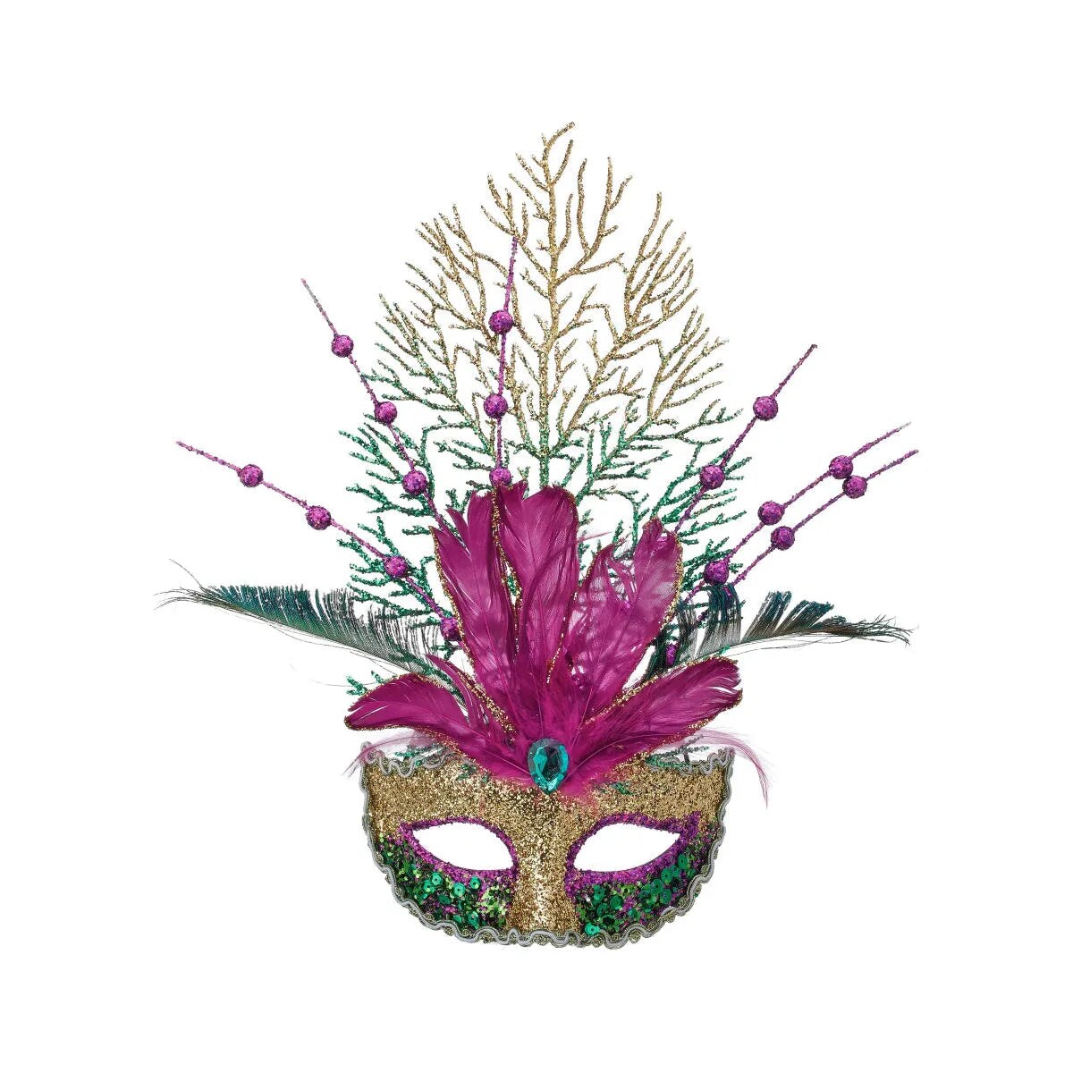 14&#x22; Glitter Feather Mardi Gras Mask Ornament
