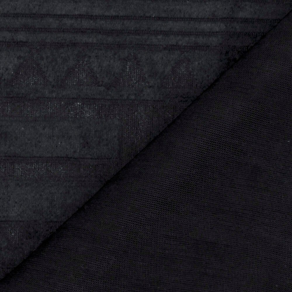Mystical Black-Black Aztec Velvet Burnout Bonded Fabric By the Yard