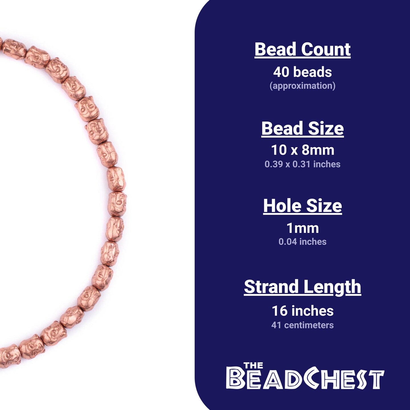 The Bead Chest Copper Buddha Beads, Full Strand of Quality Metal Spacers for DIY Jewelry Design