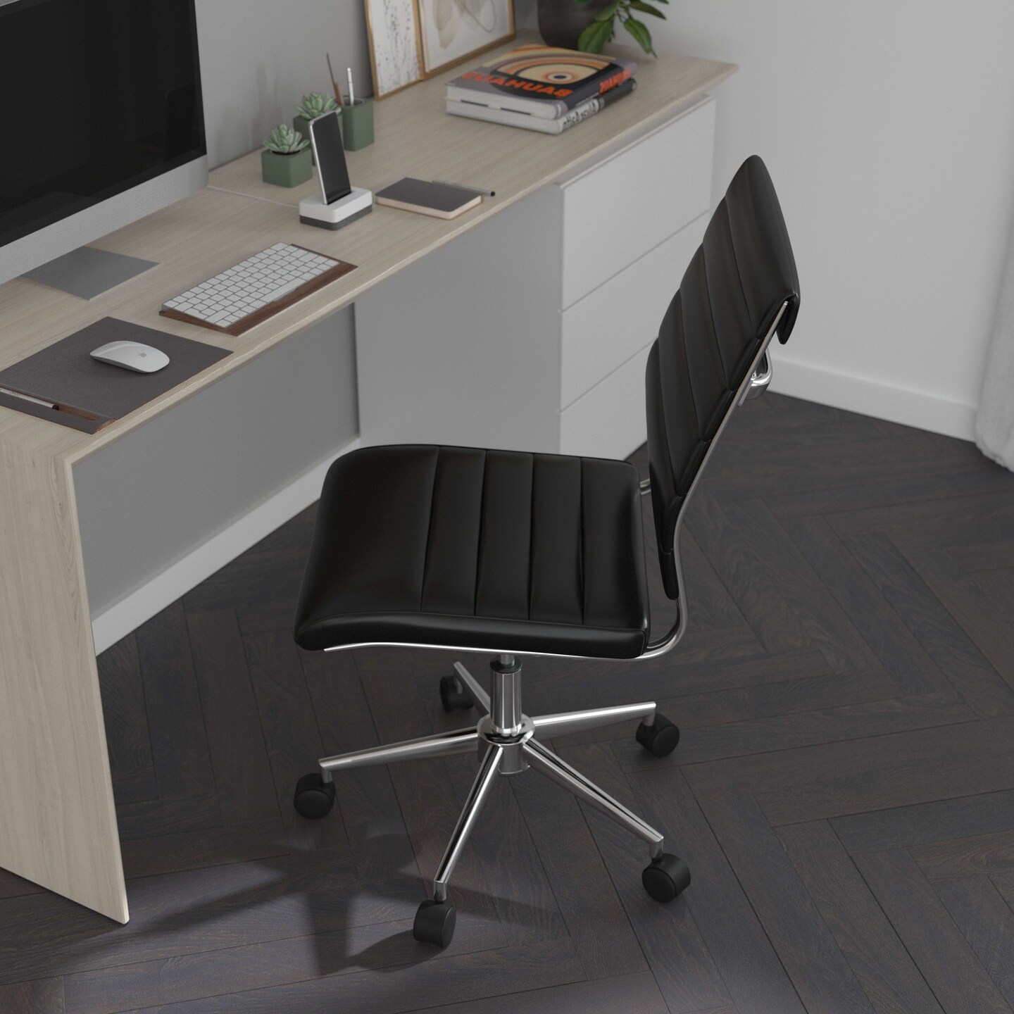 Merrick Lane Corrina Ergonomic Swivel Office Chair Ribbed Back and Seat Mid-Back Armless Computer Desk Chair with Metal Base