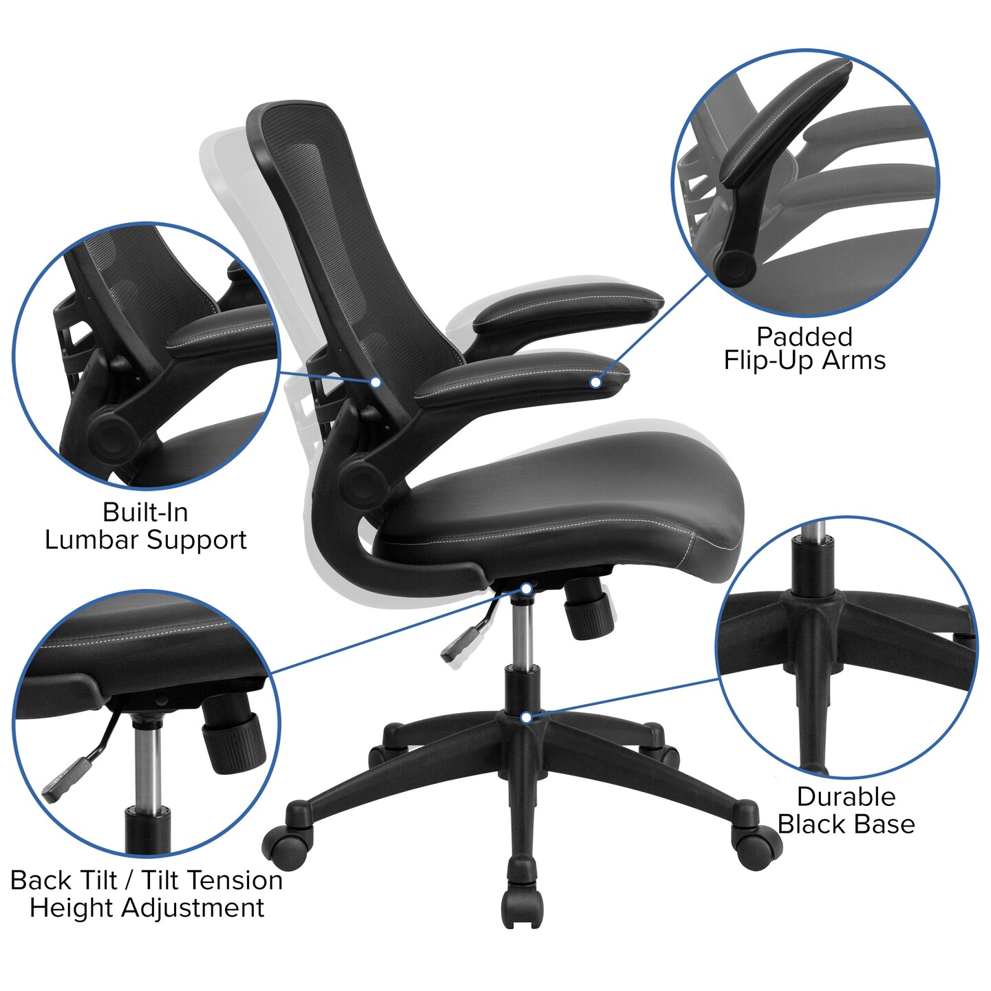 Emma and Oliver Mid-Back Mesh Swivel Ergonomic Task Office Chair with Flip-Up Arms