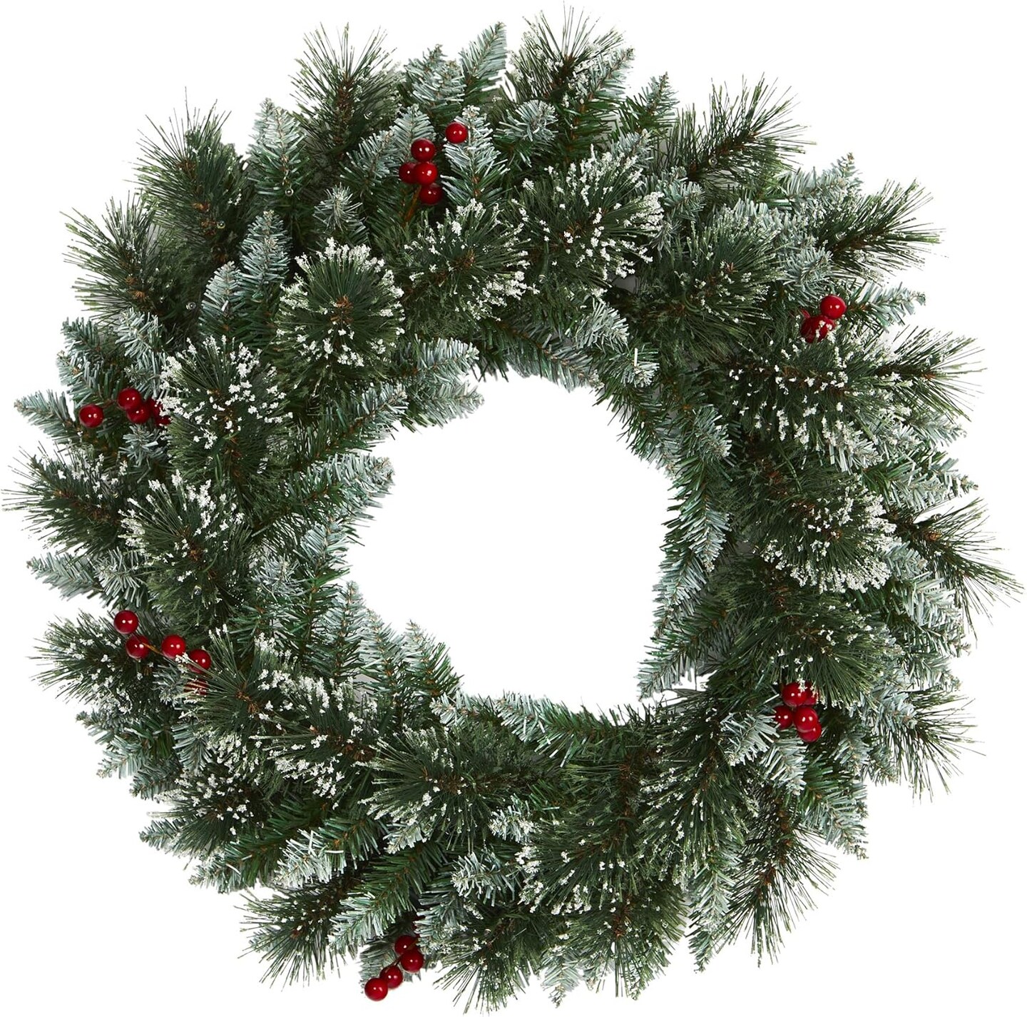 24in. Frosted Swiss Pine Artificial Wreath with 35 Clear LED Lights (Green) 5"D x 24"W x 24"H