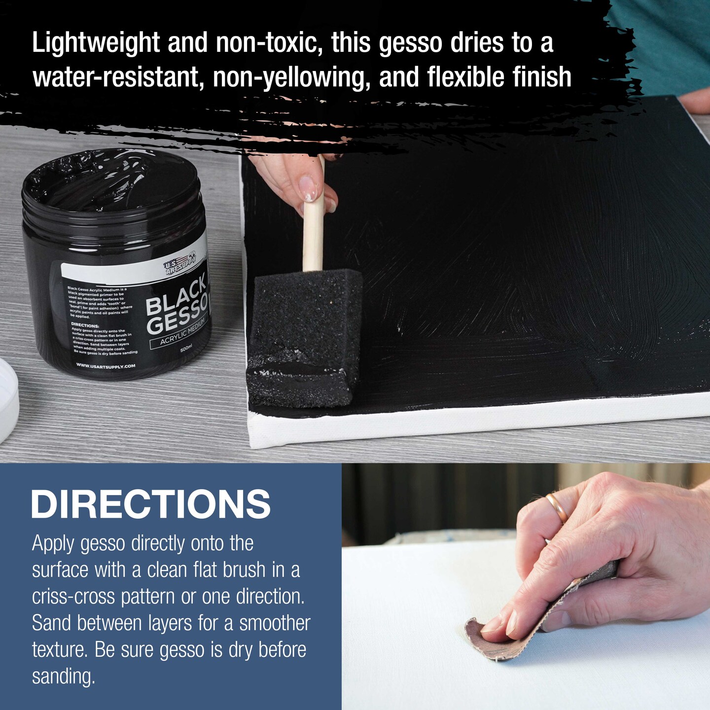 Black Gesso Primer - 16.9oz (500ml) for Oil &#x26; Acrylic Paint - Superior Coverage, Canvas Prep, Mixable White Gesso Paint Artists