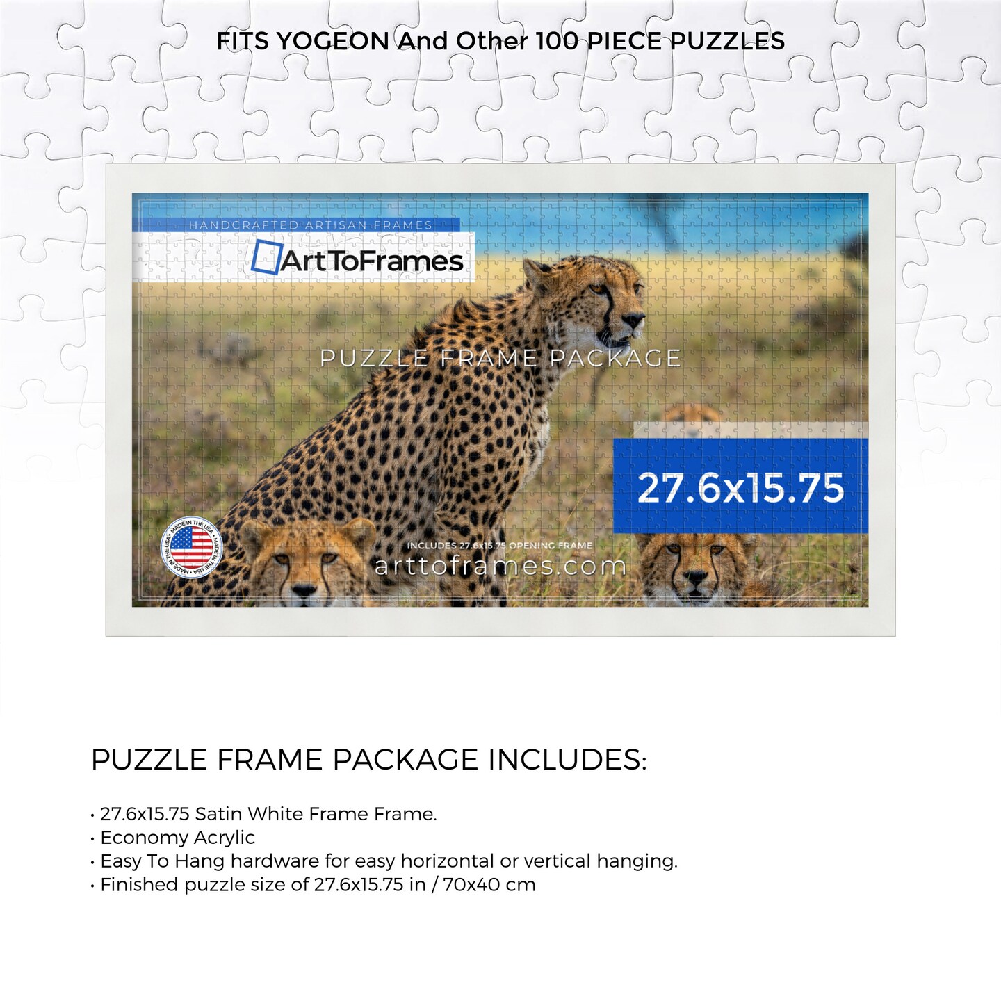 ArtToFrames 27.6x15.75 INCH / 70x40 CM Puzzle Frame for 100 piece Puzzles.This 1.25 Inch Custom MDF Frame for Puzzles Comes with Economy Acrylic, Available in Multiple Colors