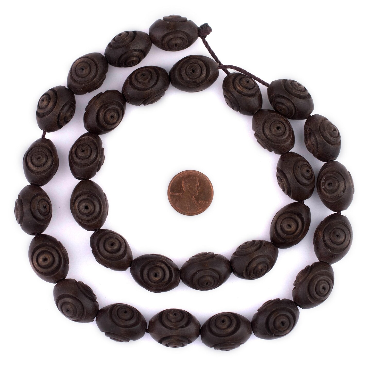 The Bead Chest Carved Vintage-Style Oval Olive Wood Beads from Bethlehem (20x14mm)