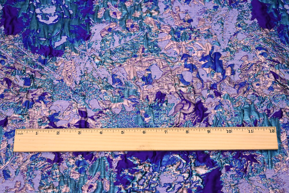 Purple-Pink-Multi Poly Blend Metallic Abstract Matelasse Jacquard Brocade Fabric By the Yard