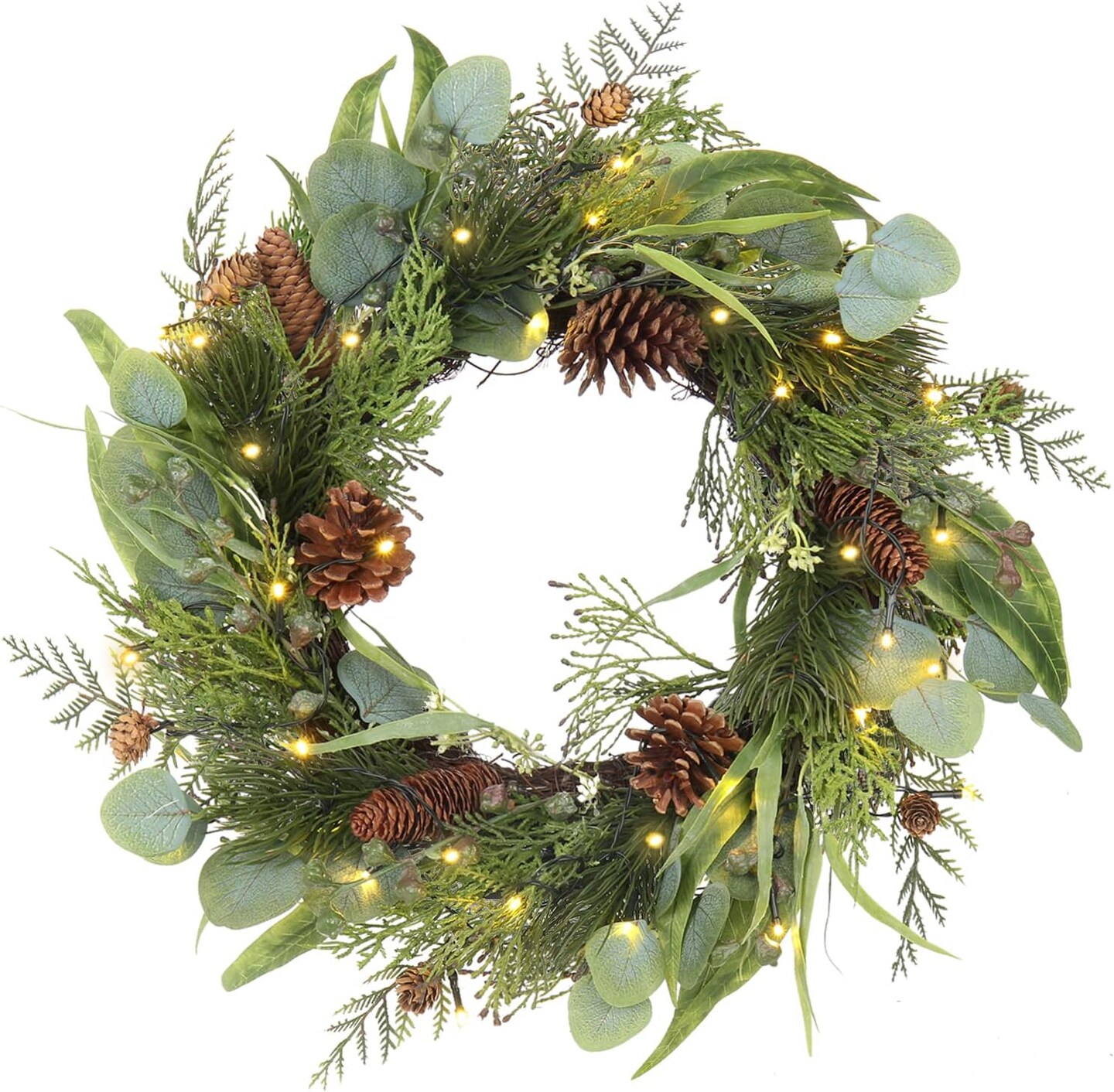 Pre Lit Christmas Wreath for Front Door Lighted Green (18&#x22; Battery Powered #01) 8&#x22;D x 18&#x22;W x 18&#x22;H