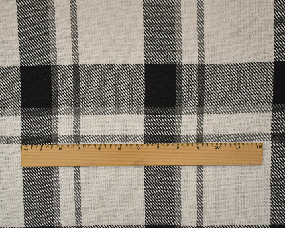 Black-White-Gray Melton Poly-Wool Single Sided Brushed Plaid Woven Fabric By the Yard