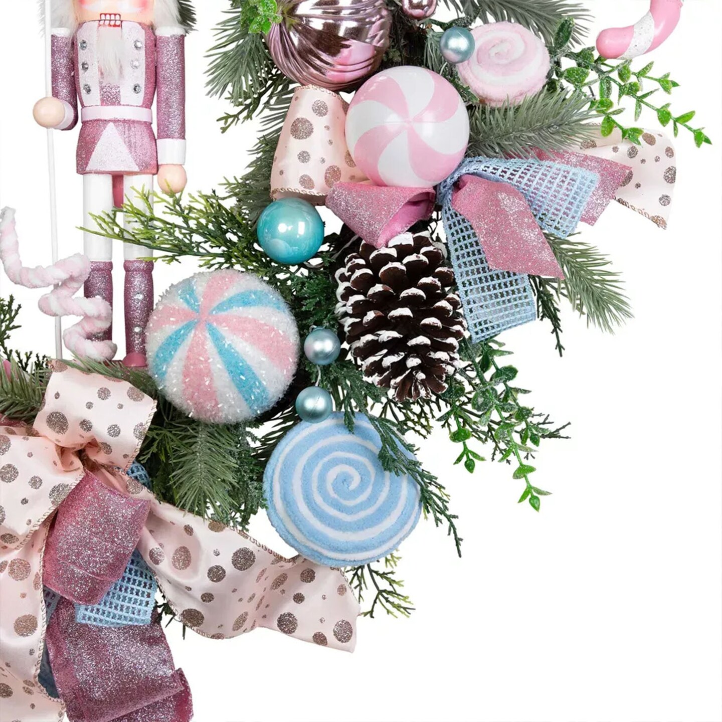 24&#x201D; Pastel Nutcracker &#x26; Candy Ornament Christmas Wreath