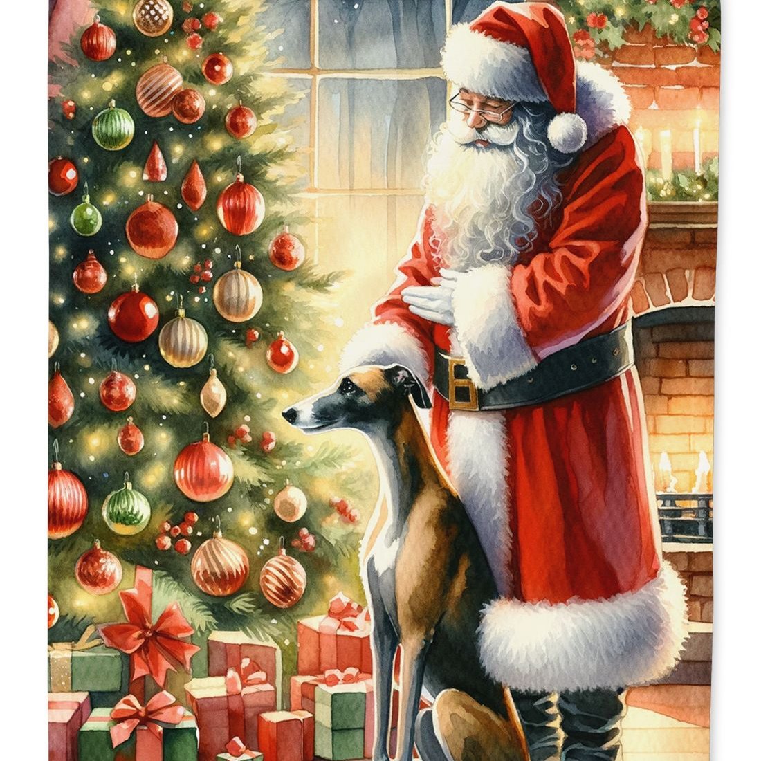 Edge Collections - 11.25" X 15.50" - Multicolor - Greyhound and Santa Claus Decorative - 1 Piece
