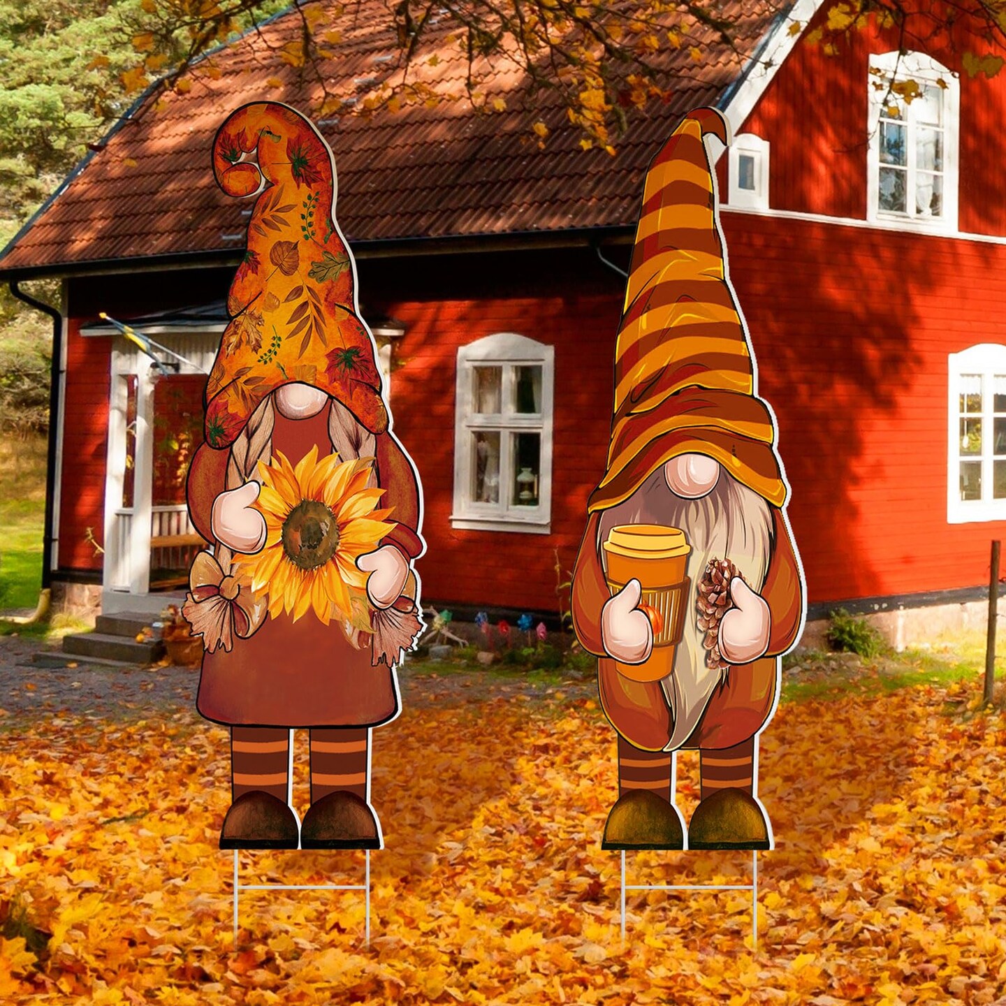 3 Pcs Thanksgiving Yard Decor Cute Fall Gnome Yard Sign with Stakes 32 x 10 Inch Autumn Gnome Outdoor Lawn Decor, Outside Thanksgiving Garden Decoration for Home Pathway Walkway